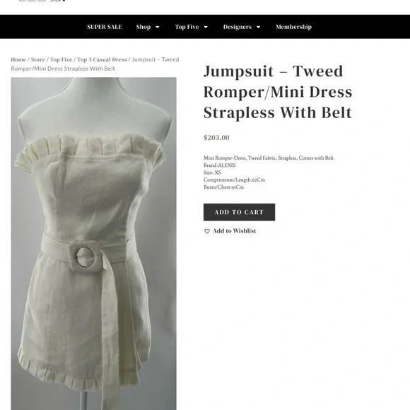 Alexis Cream Tweed Strapless Romper